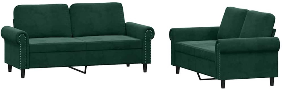 vidaXL - 2-delige - Loungeset - met - kussens - fluweel - donkergroen