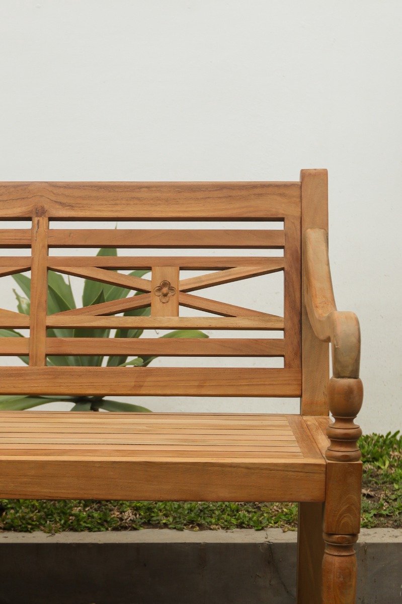 Teakea - Teak Stationsbank 150 cm - 3-Persoons Tuinbank - Klassieke Houten Parkbank van Massief Teak
