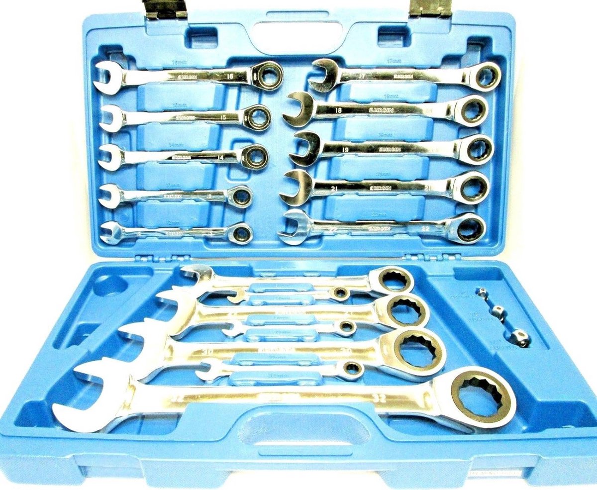Metrische Gear Ratchet Combinatie Sleutel Wrench Set 8-32mm met Adapters