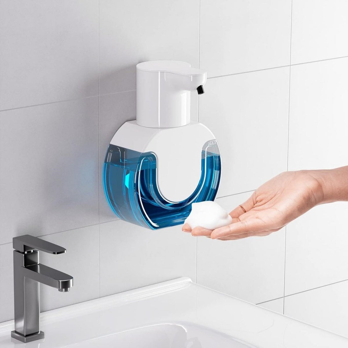 GELLDG Automatische zeepdispenser geschikt voor wandmontage - 420 ml - Elektrische, contactloze schuimende zeepdispenser - Gemaakt van ABS-kunststof - USB-opladen - IPX5 waterdicht
