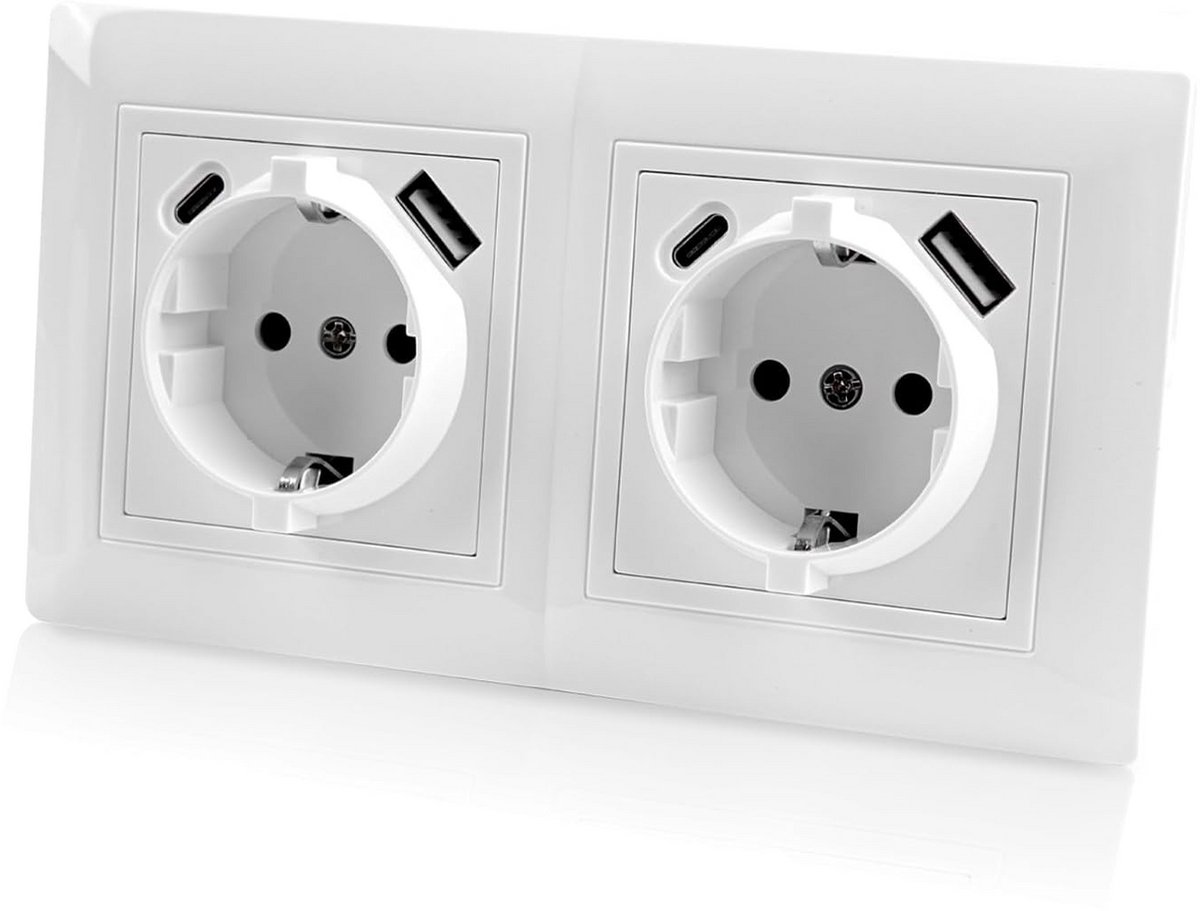 Dubbele stopcontact met USB en type C, 16A, verbeterde USB laadpoort