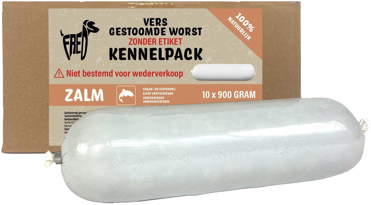Freds gestoomd vers vlees worst kennelpack zalm graan en glutenvrij - 10x900 gr
