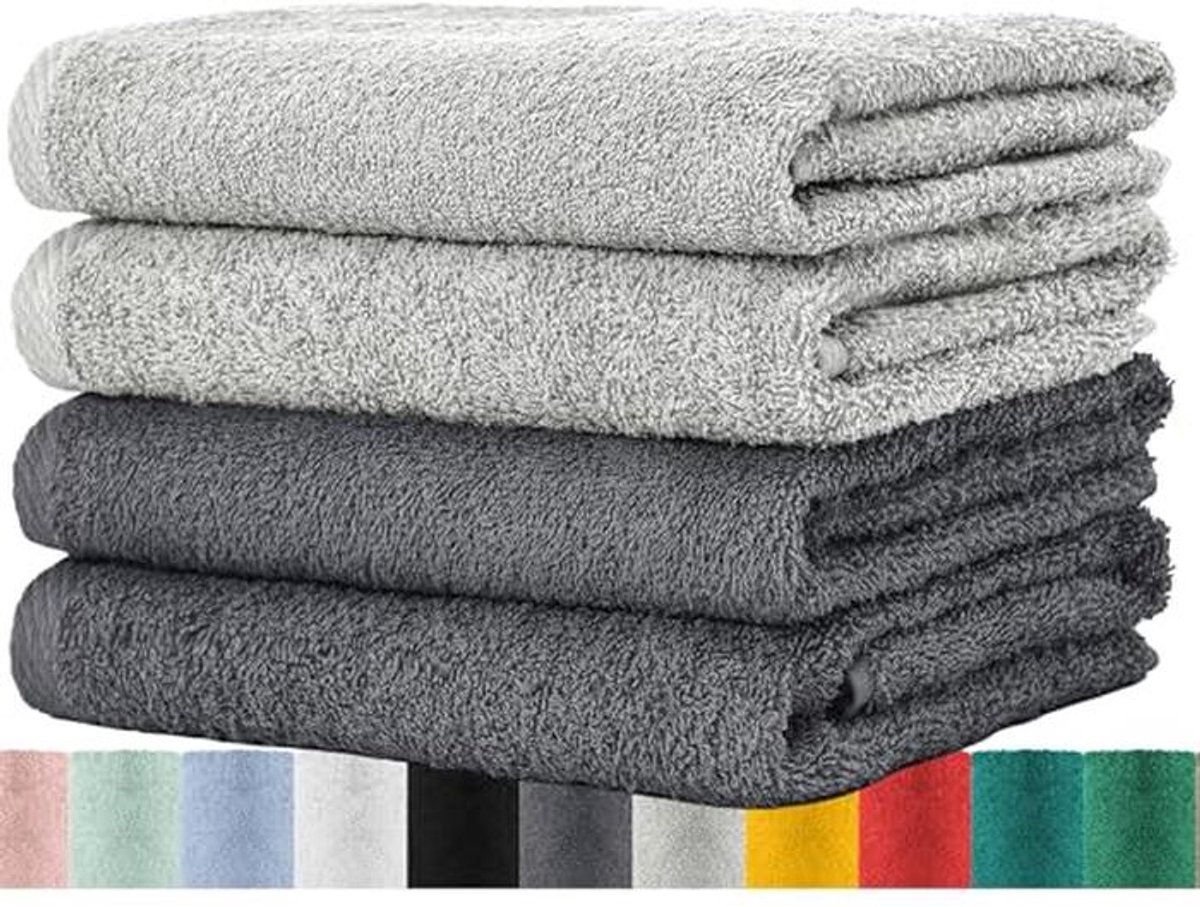 Set van 4 Handdoeken van Katoen - 50 x 100 cm - Antraciet/Grijs