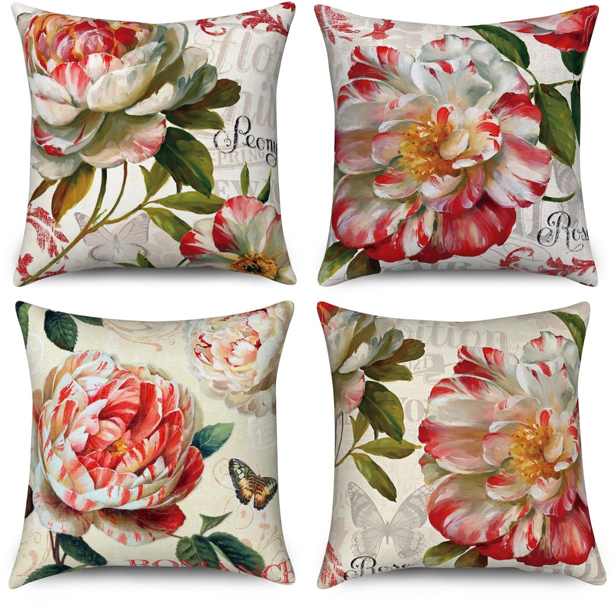 Unyqoos Set van 4 decoratieve kussenhoezen met bloemenpatroon voor binnen en buiten