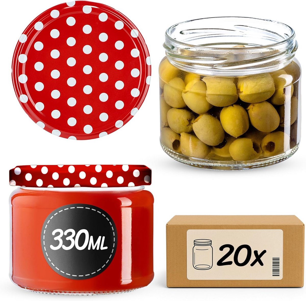 Inmaakpotten met schroefdeksel - 330 ml - 20 stuks voor jam en honing