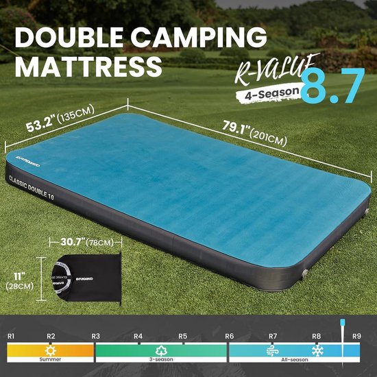 Zelfopblazend Camping Matras voor 2 Personen met R-waarde 8.7 - 10cm Dikke 3D Luchtbed voor Kamperen, Outdoor en Gastbed — afbeelding 4