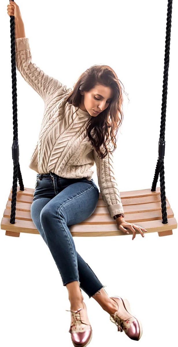 Waterdichte Houten Boomschommel voor Binnen en Buiten met Verstelbaar Touw (60x25cm)