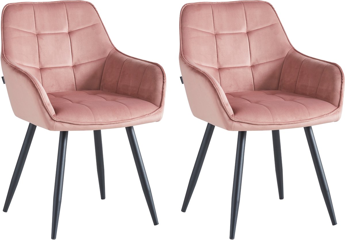 Colenis®- Oriana Eetkamerstoel - Set Van 2 - Roze - Fluweel - Velvet - Industrieel