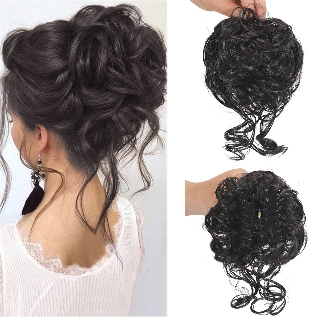 Rommelige Knot Clip-in Haarstuk voor Golvend en Krullend Haar