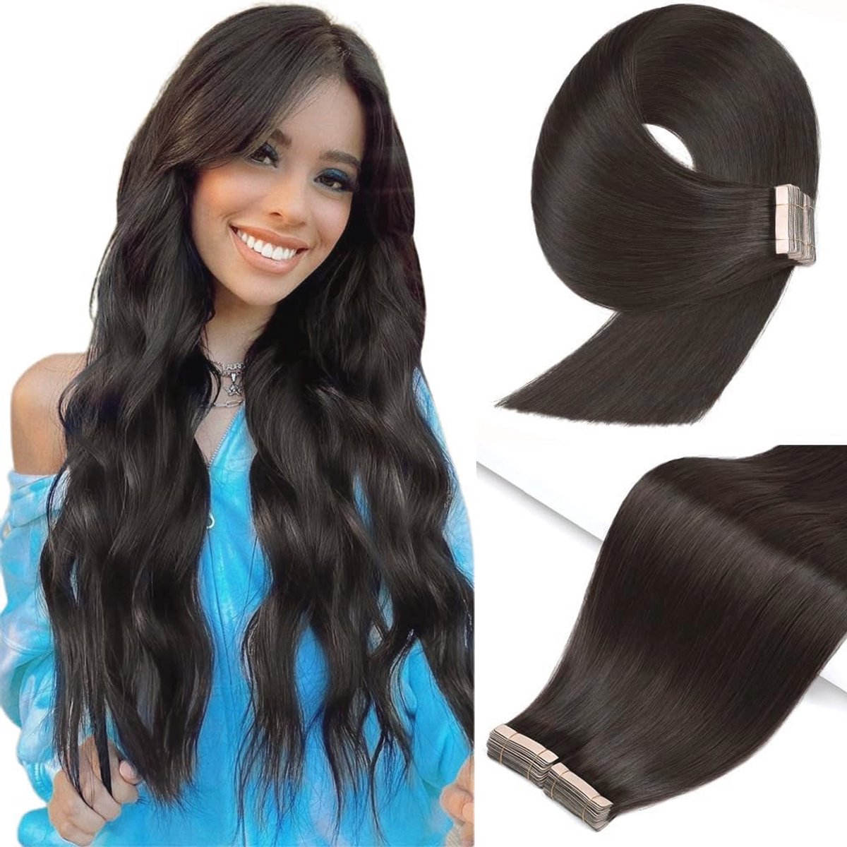 Tape Haar Extensions 35cm 40g Natuurlijke Zwarte Onzichtbare 20 Stuks