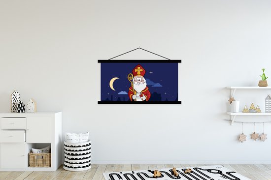 Porte-affiche avec affiche - Affiche scolaire - Décoration Sinterklaas - Sinterklaas - Enfants - Kids - Garçons - Filles - Kids - 120x60 cm - Lattes noires