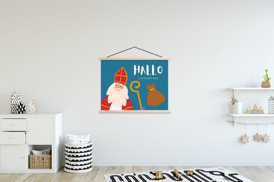 Porte-affiche avec affiche 150x113 cm - Affiche scolaire - Sinterklaas - Citations - Saint Nicolas - Bonjour Sinterklaas - Enfants - Garçons - Filles - Kids - Affiche textile - Lattes vierges