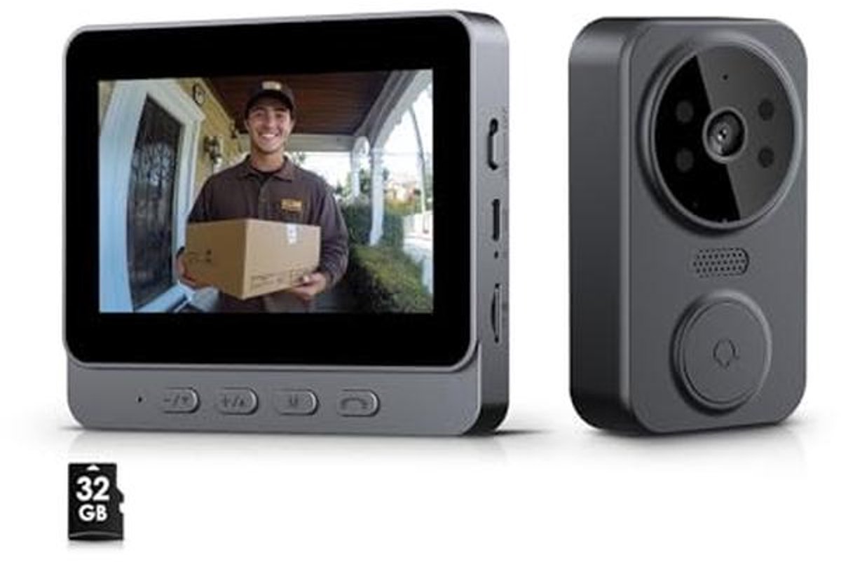 Draadloze Video Deurbel met Camera, 4.3 Inch IPS Scherm, Bluetooth Verbinding, Geen WLAN/App Nodig, Lokale Geheugen, Nachtzicht, 2-Weg Audio, Opname