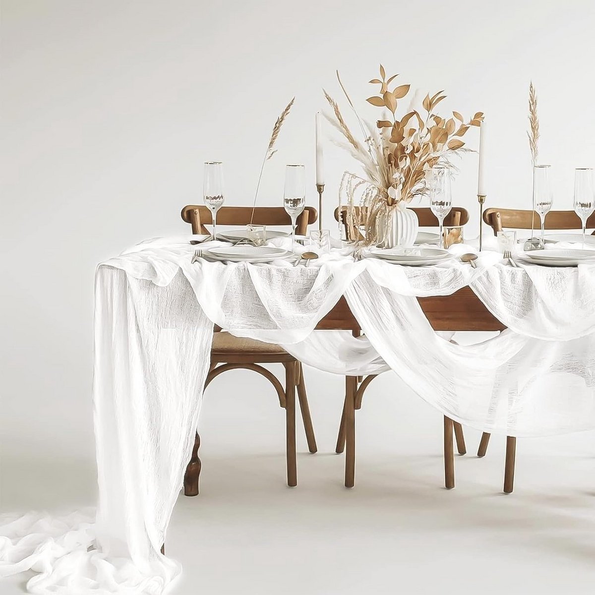 6 Stuks Witte Kaasdoek Tafelloper Rustiek Gaas Boho Decoratie voor Bruiloft en Feest
