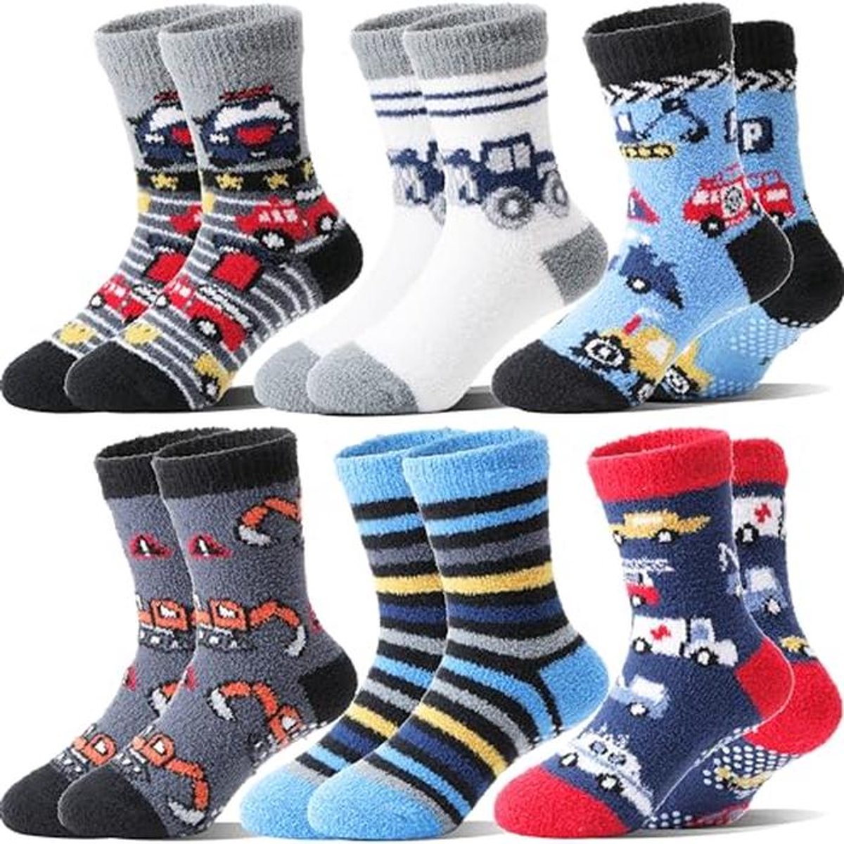 6 Pairs Kids Non-Slip Warm Socks - Cuddly and Thick for Winter