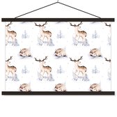 Porte-affiche avec affiche - Affiche scolaire - Hiver - Neige - Cerf - 60x40 cm - Lattes noires