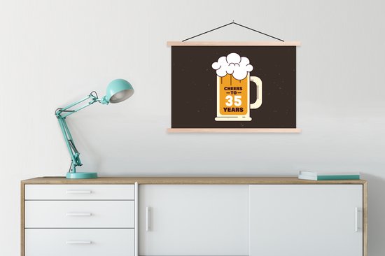Porte-affiche avec affiche - Affiche scolaire - Anniversaire - Cadeau d'anniversaire - 35 ans - 90x60 cm - lattes vierges