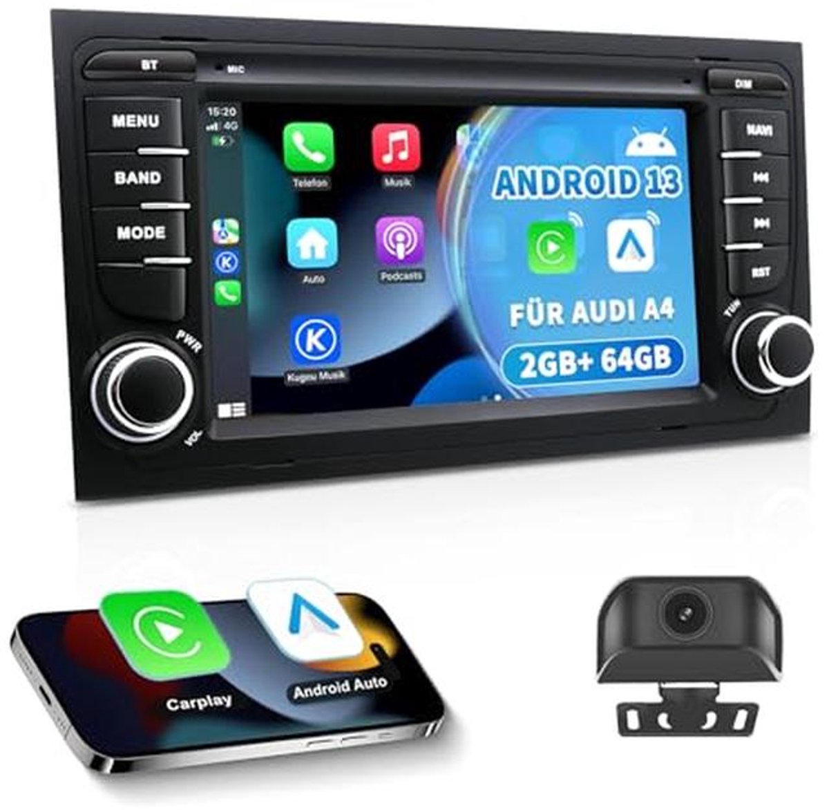 Android 13 Autoradio voor Audi A4/S4/RS4 B6/B7 (2002-2008) - 7 Inch IPS Touchscreen met HD Achteruitrijcamera - Draadloze CarPlay & Android Auto - Bluetooth GPS Navigatie 2GB + 64GB
