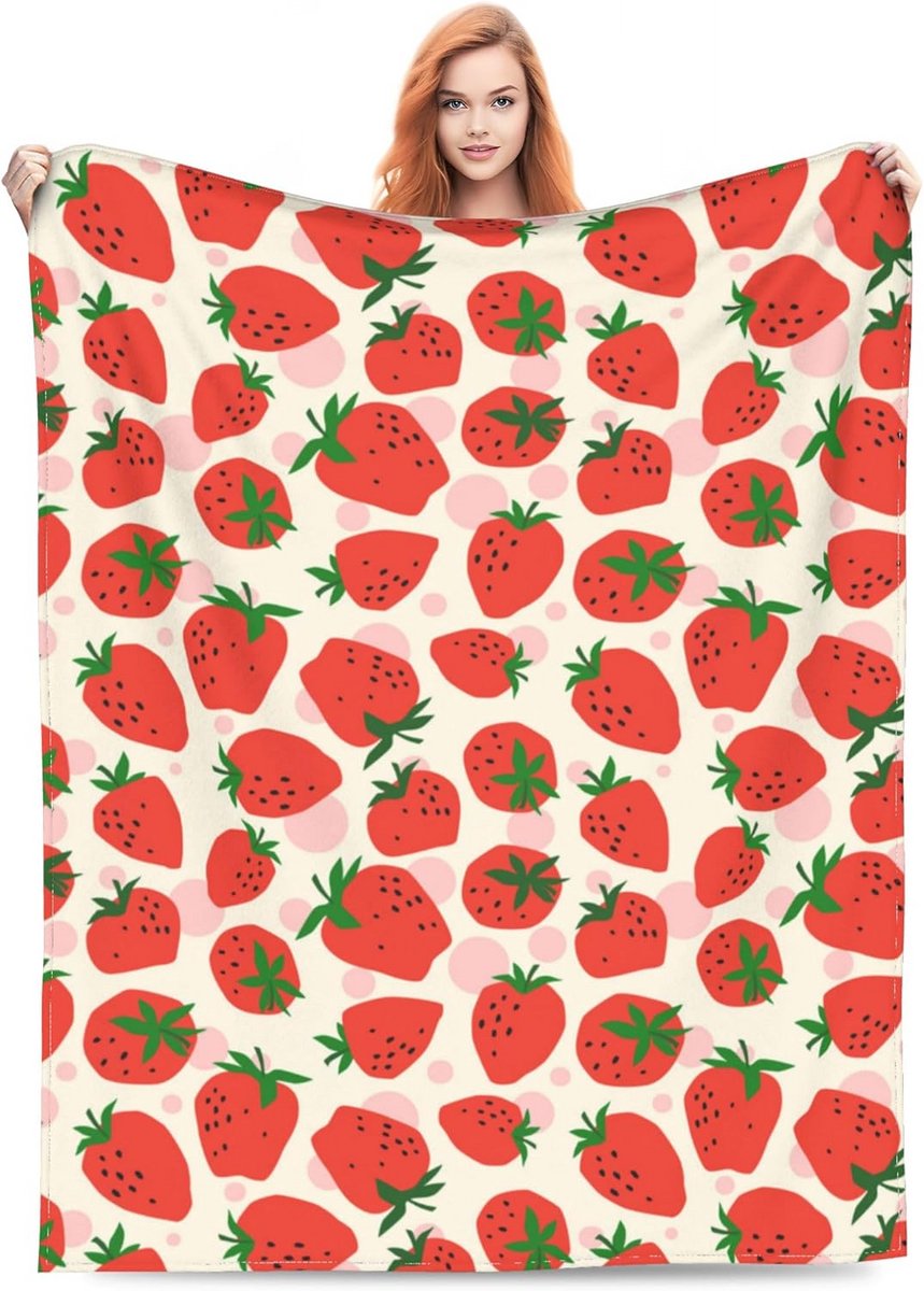 Zachte Roze Aardbeien Plaid voor Kinderen - Comfortabele, Moderne Design Deken voor Bed en Sofa