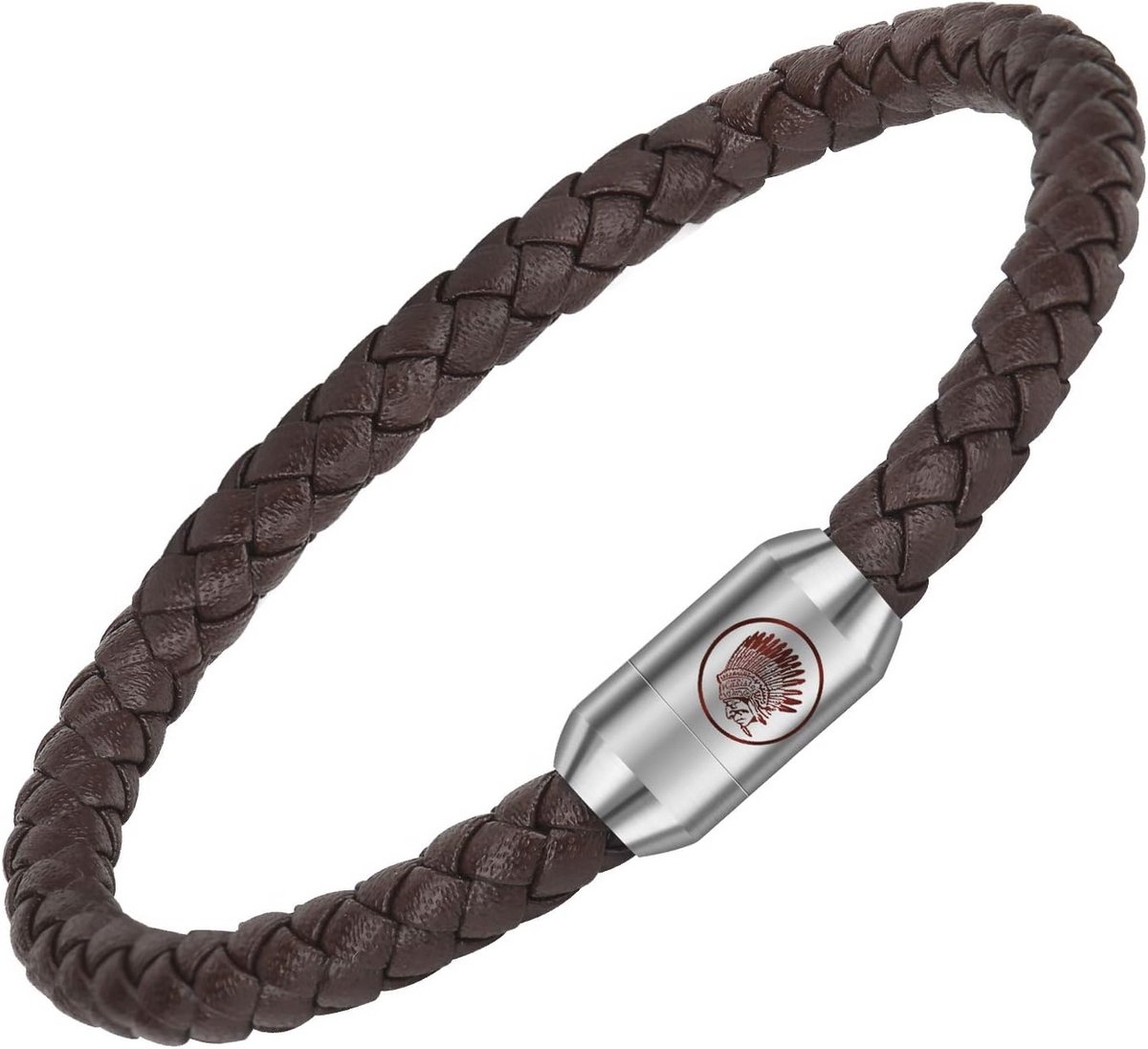 Herenarmband van echt leer en roestvrij staal