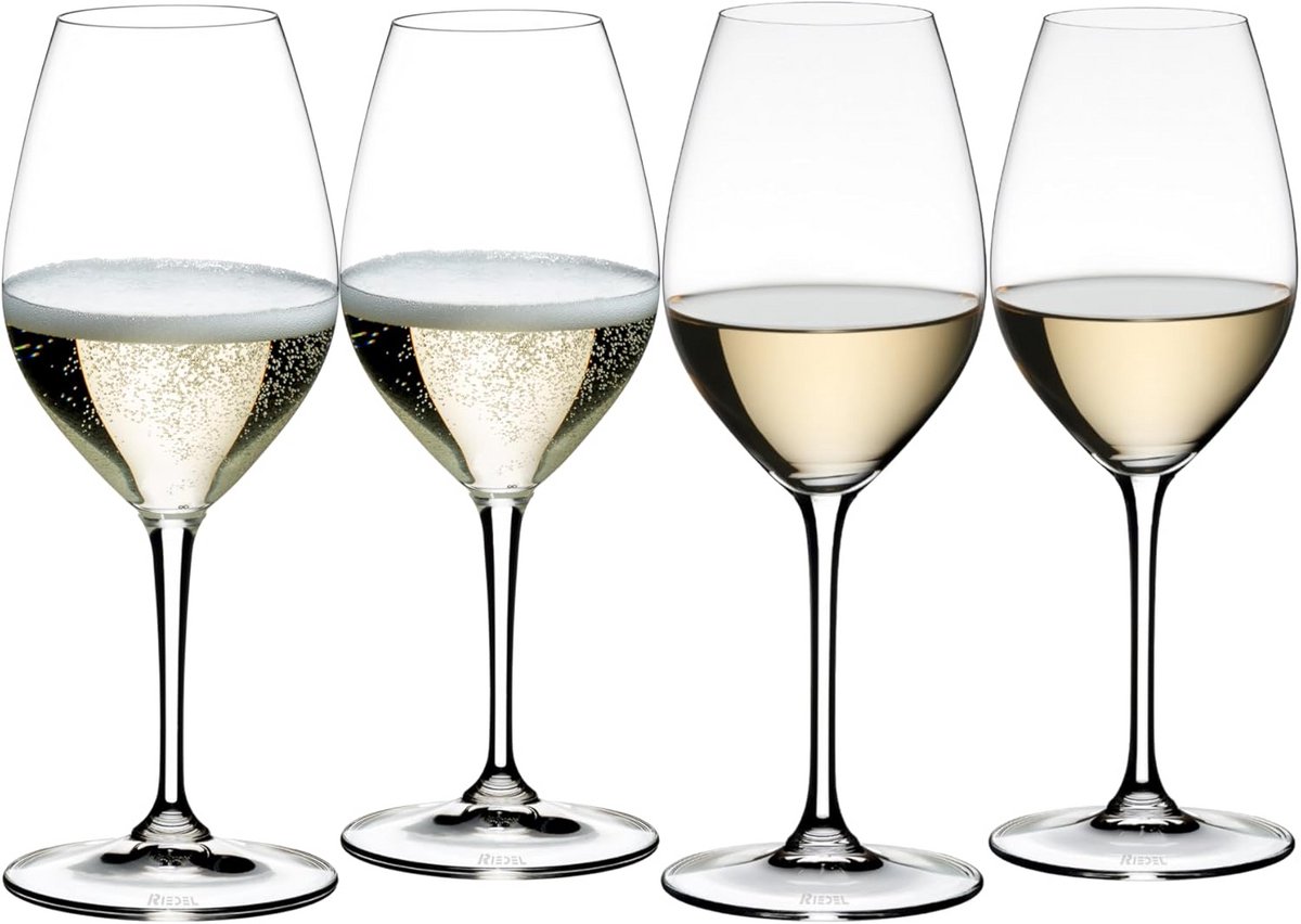 Set van 4 Witte Wijn en Champagneglazen van Kristalglas - 44 cl