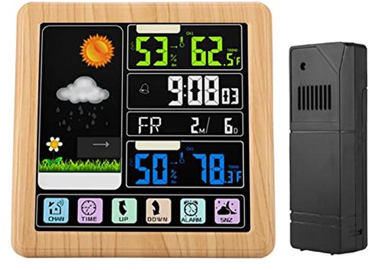 Draadloos Weerstation met Kleuren-LCD Touchscreen – Binnenthermometer, Buitenthermometer en Hygrometer