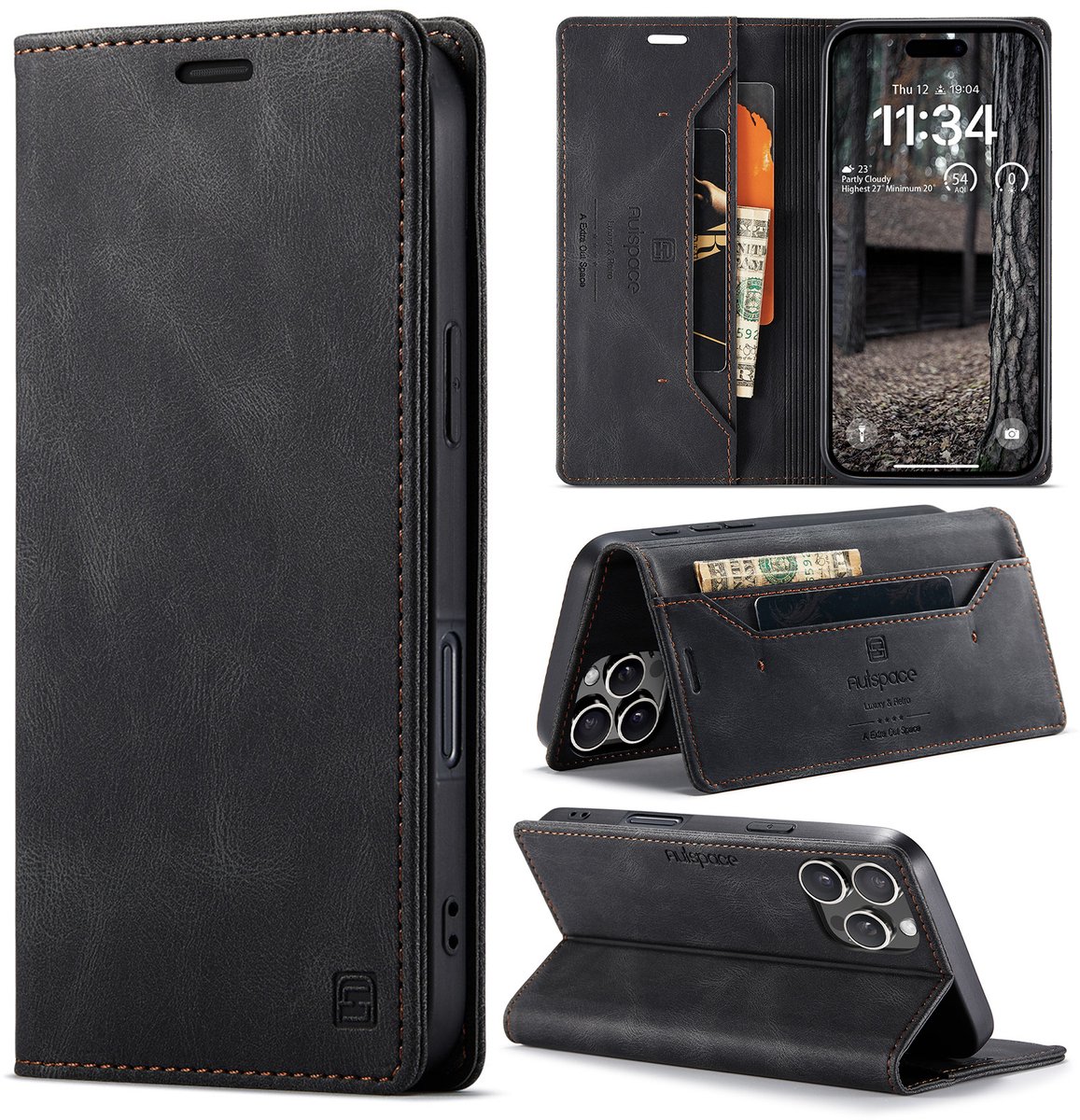 Luxe Flip Case met RFID Bescherming Kaarthouder en Magneetsluiting voorApple iPhone 16 Pro Max _ Zwart