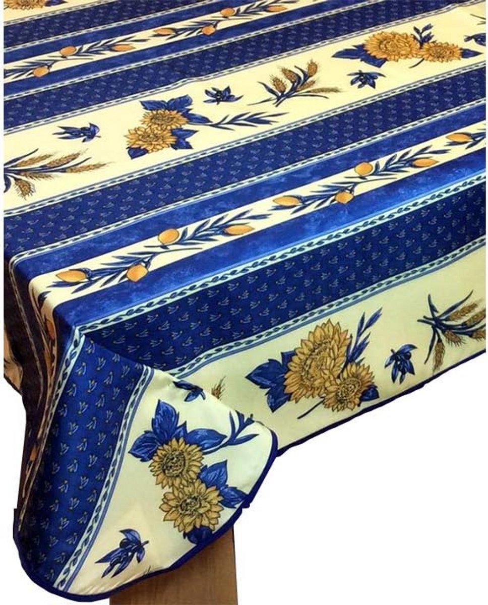 Rechthoekig Vuilafstotend Tafelkleed 150 x 240 cm in Blauw met Zonnebloem Design