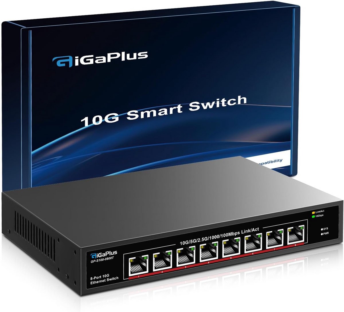 8 Poorten 10Gb Ethernet Switch - Onbeheerd, Hoge Bandbreedte Netwerk Switch voor NAS en PC