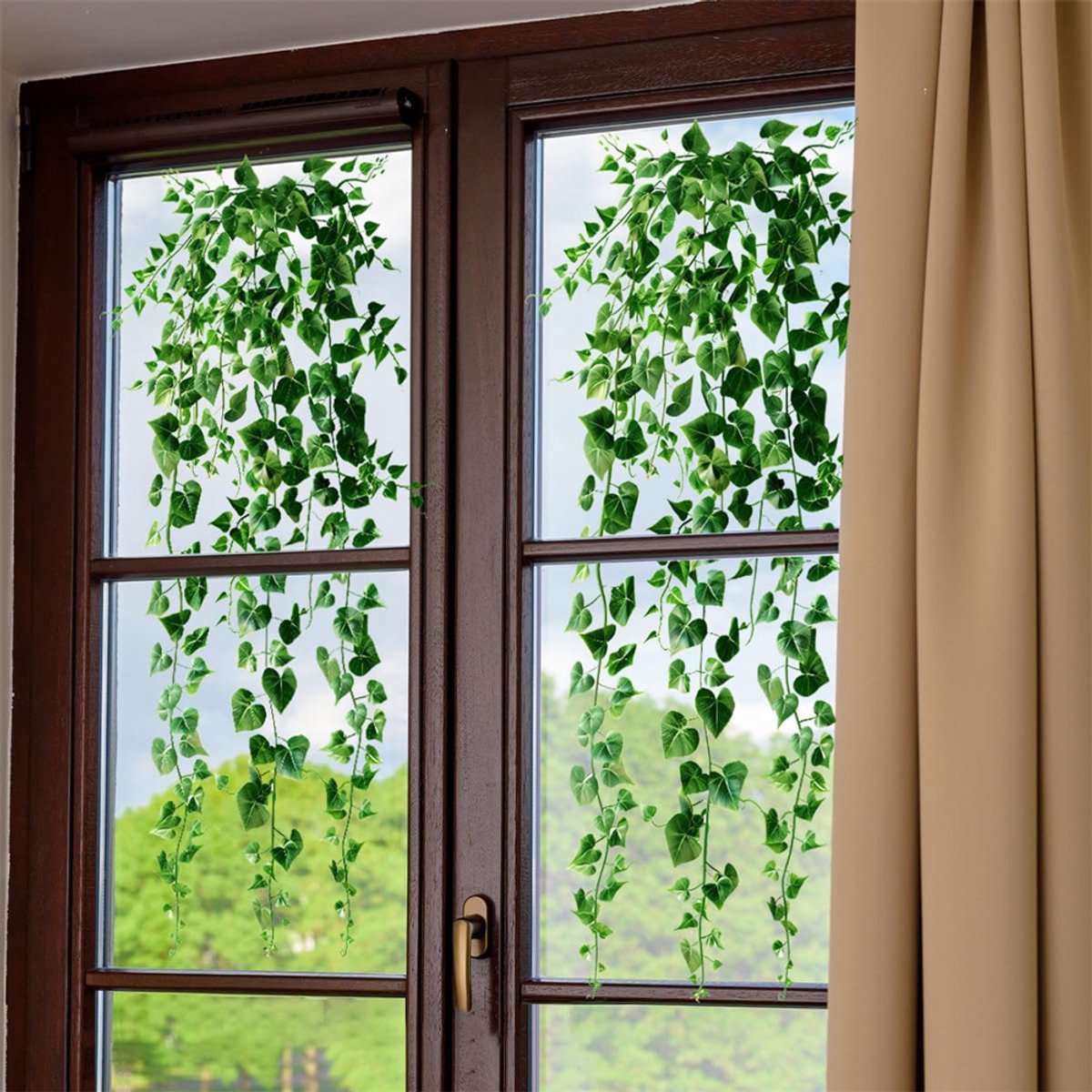 2-pack groene blad raamstickers, hangende groene bladeren raamstickers, groene klimplanten statische raamstickers voor thuis, woonkamer, kantoor, klaslokaal, glazen ramen, deurdecoratie