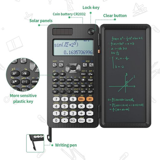 Wetenschappelijke rekenmachine met schrijftablet en pen - 417 functies ...