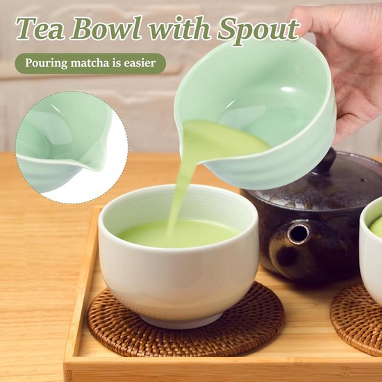 Handgemaakte Keramische Matcha Kom met Schenktuit - Ideaal voor Ceremoniële Thee en