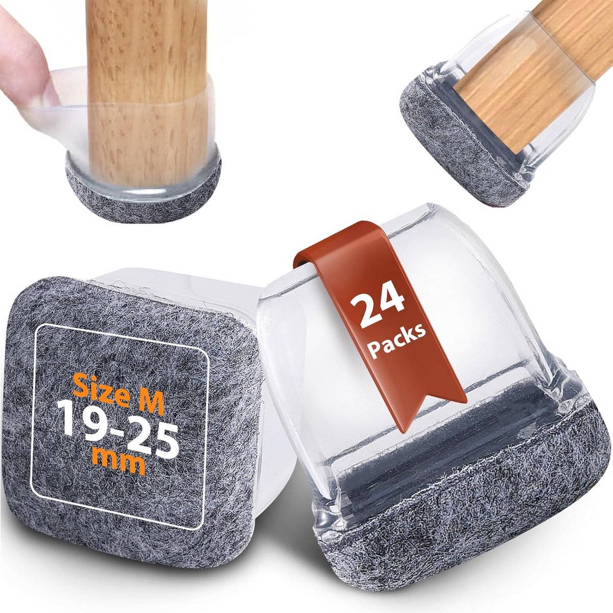 Stoelpootdoppen 24 stuks vierkant 19-25 mm met 360° vilt en verstelbare diameter