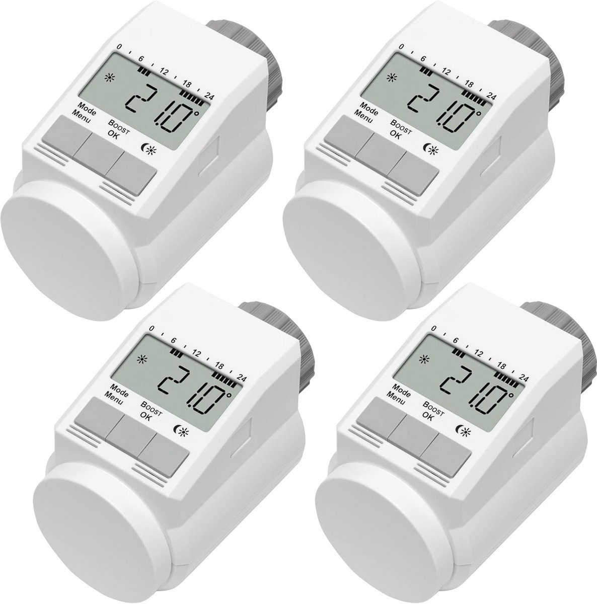 Elektronische Radiatorthermostaat met Boost-Functie - Set van 4, Wit