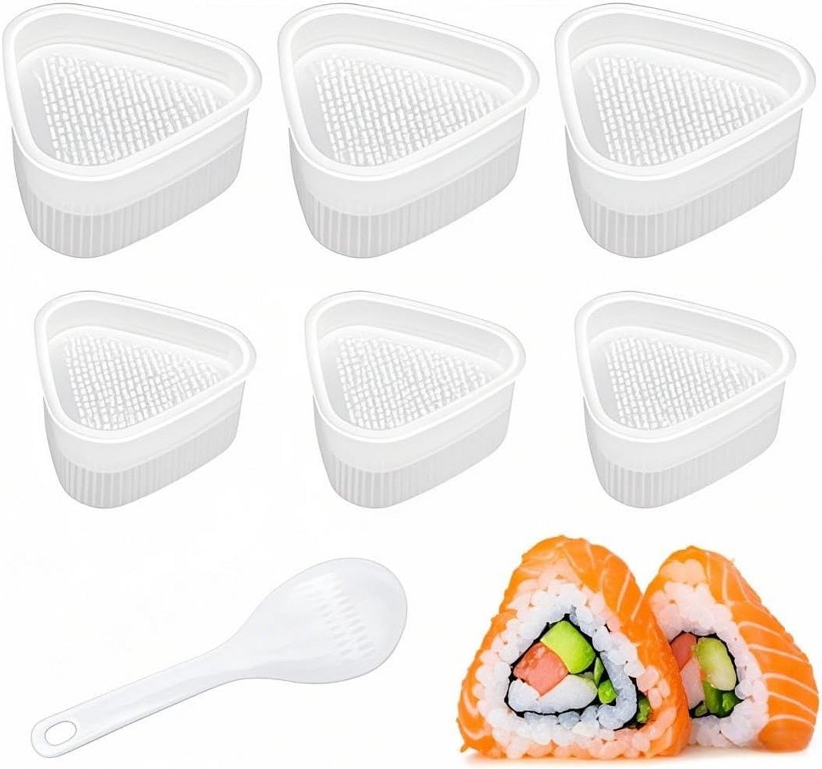 6 Stuks Driehoekige Onigiri Vormen Set met Rijstlepel - DIY Sushi Maken Thuis