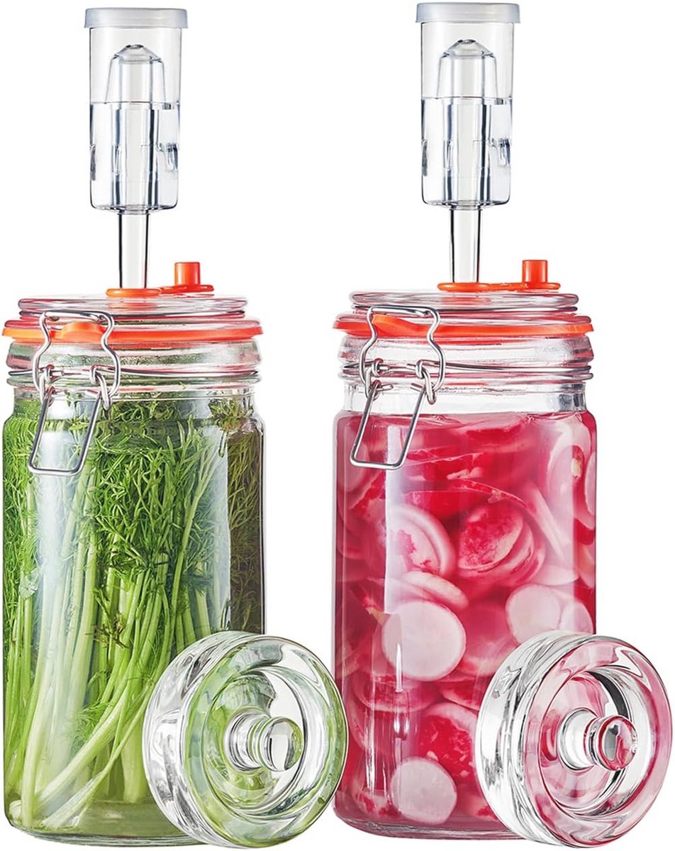 Fermentatiepot 1 Liter met Vergistingsgewichten en Luchtsluizen - Set van 2