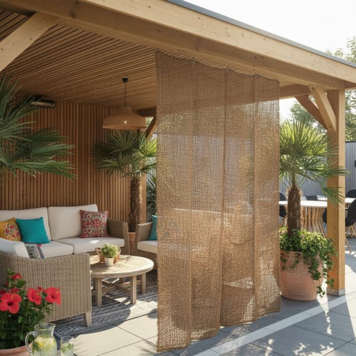 Kokos buitengordijn 150x210 cm - natuurlijk gordijn van kokosvezel voor terras & veranda