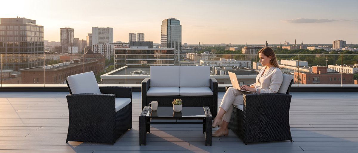 Lounge Tuinmeubelset Polyrotan 12-Delig – Buitenset met Tafel, 2 Stoelen & Bank – Weerbestendige Eetgroep voor 4 Personen – 122×70×76 cm – Zwart/Grijs – Altameubel