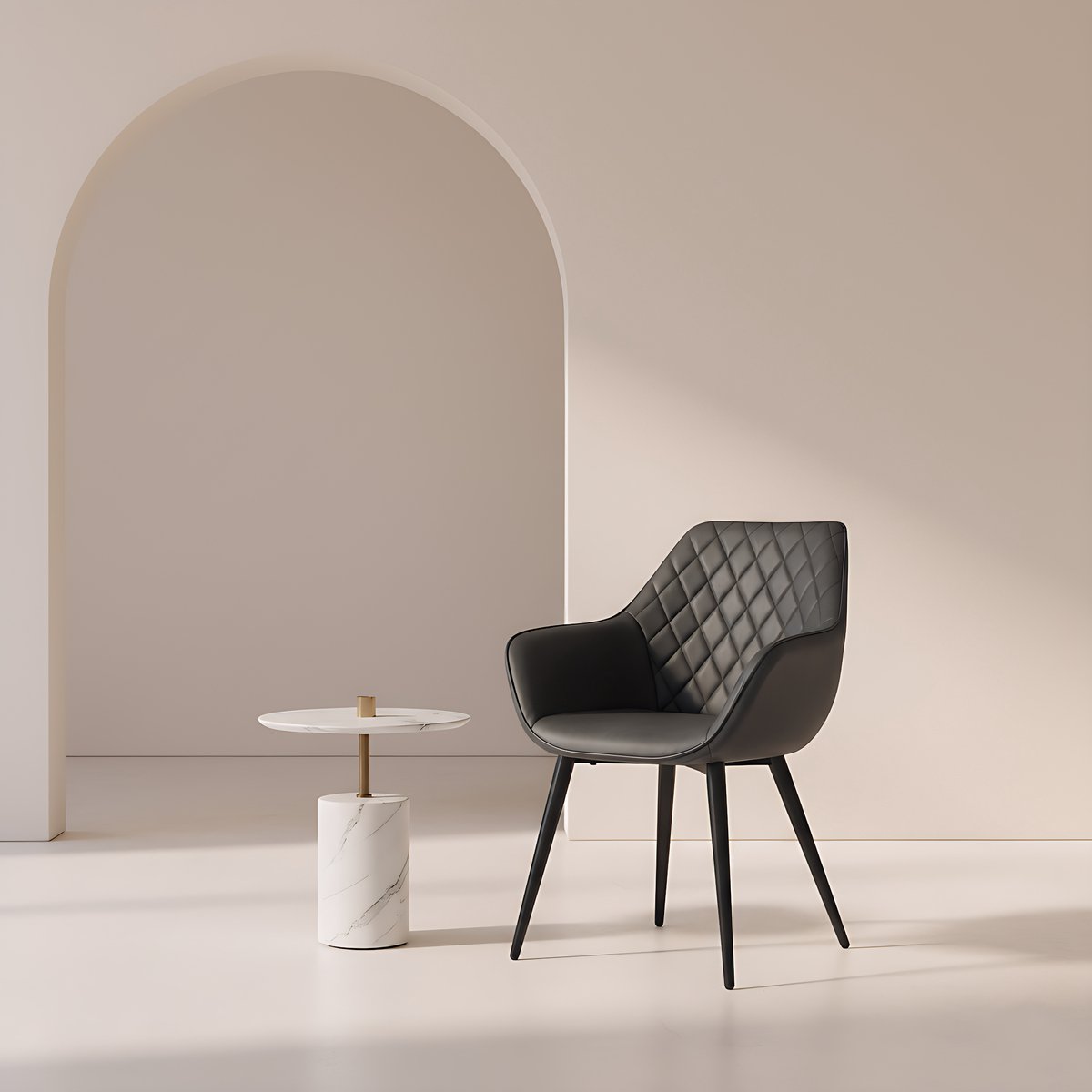Eetkamerstoel met Armleuningen – Luxe Kunstleer Design Keukenstoel – Comfortabele Woonkamerstoel met Kussenrug – Ergonomisch & Modern – Metaal Onderstel – 62x41x84 cm – Antraciet – Altameubel