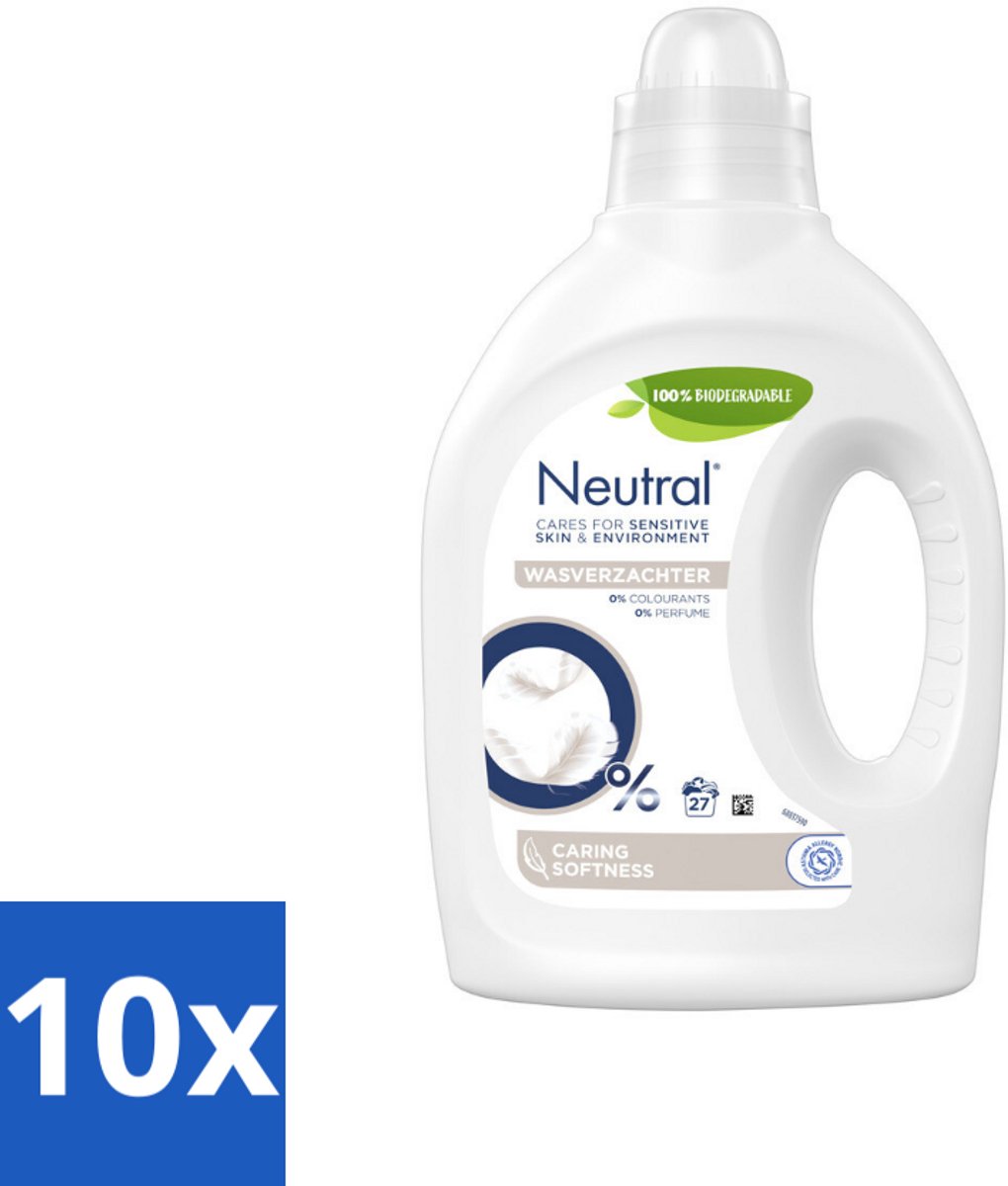 10 x Neutral - Wasverzachter - Parfumvrij - Gevoelige huid - 27 wasbeurten - Wasverzachter - Gevoelige Huid - Parfumvrij - Hypoallergeen - Babykleding