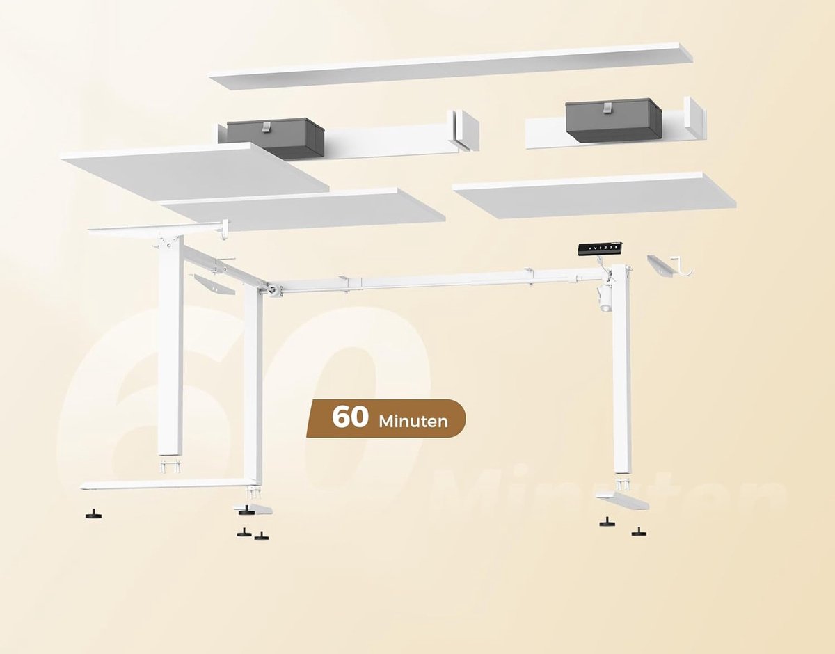 Electric Desk | OffiLuxe ErgoLift L-Shape 160x140 cm – Elektrisch In Hoogte Verstelbaar Hoekbureau met 2 Laden – Ergonomisch Sta-Zit Bureau voor Thuiswerk & Kantoor – Wit – Inclusief Opbergruimte – Stevig & Stil