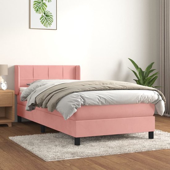 vidaXL - Sommier tapissier - avec - matelas - velours - rose - 90x190 - cm