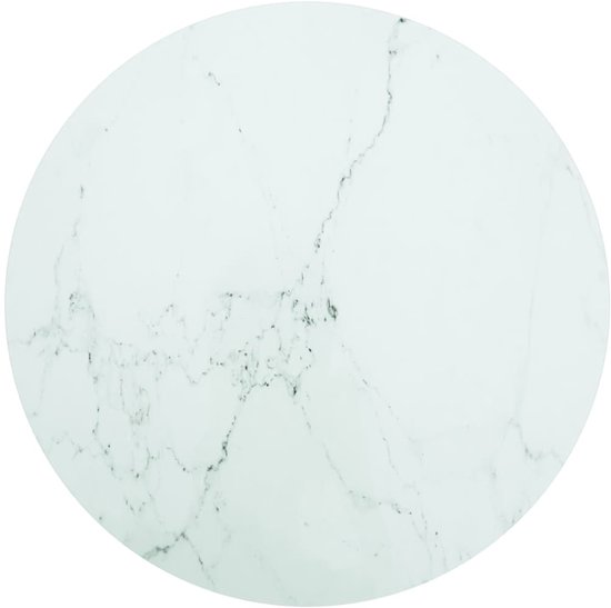 vidaXL Plateau de table Ø80x1 cm Verre trempé avec motif marbre Blanc - Plateau de table - Dessus de table - Plateau de table de remplacement - Dessus de table de remplacement