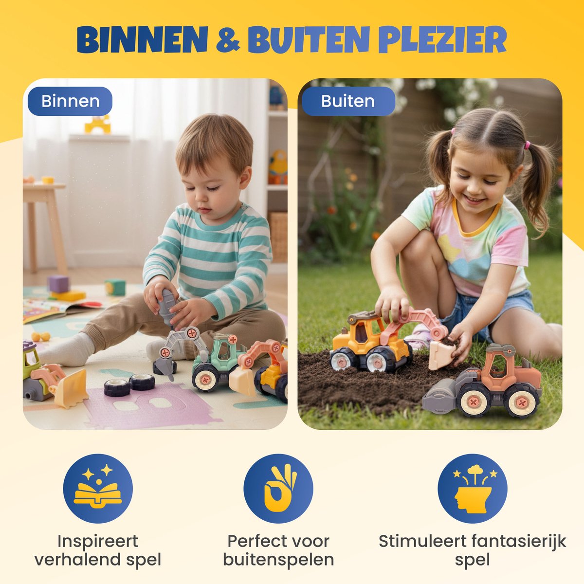 Bitey Speelgoed – Werkvoertuigen (4-delig) - Zelf schroeven - Stimuleert motoriek en leren — afbeelding 2