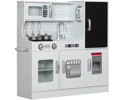 Keuken Speelgoed - Kinderspeelkeuken - Kinderkeuken - met Telefoon, Krijtbord, Magnetron, Fornuis, Spoelbak, en Ijsmachine - 3+ - Rollenspel - Cadeau voor Jongens en Meisjes - 83.8x26.8x81cm - Wit