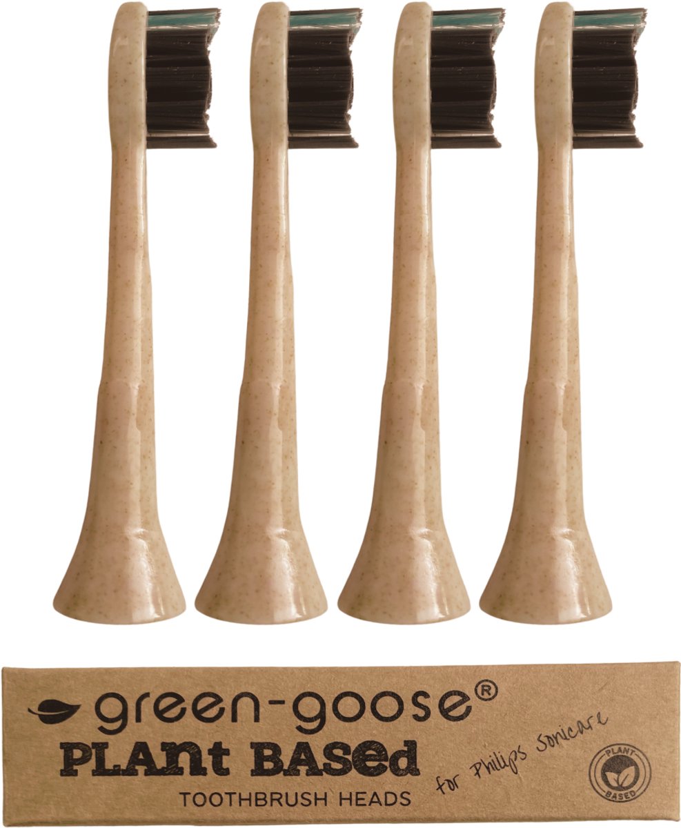 green-goose® Sonicare Bioplastic Opzetborstels - 4 Stuks - Plant-based Materiaal - Houtskool Haren - BPA-vrij