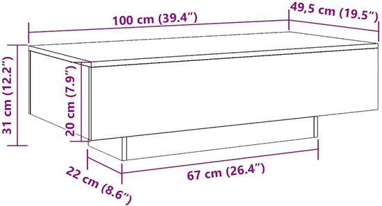 vidaXL Salontafel 100 x 49,5 x 31 cm Bois Noir - Table basse - Tables basses - Table d'appoint - Table