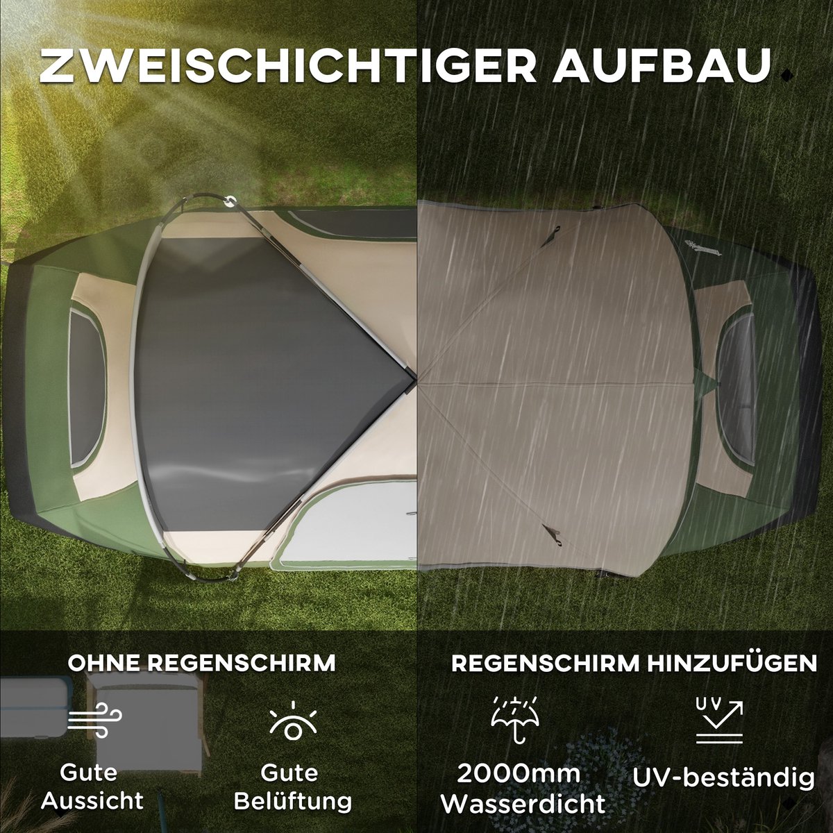 Outsunny Kampeertent Polyester, Glasvezel 450L x 215B x 180H cm Donkergroen – foto 7