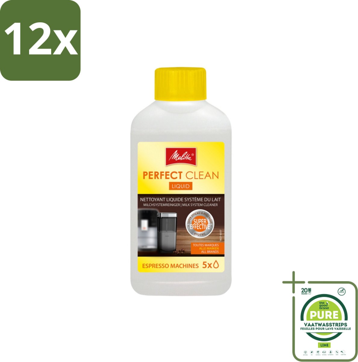 Melitta - Perfect Clean – Melksysteemreiniger – Voor volautomatische espressomachines – 250 ml - Voordeelverpakking - 12 stuks - Melksysteem reinigen - Melkresten verwijderen