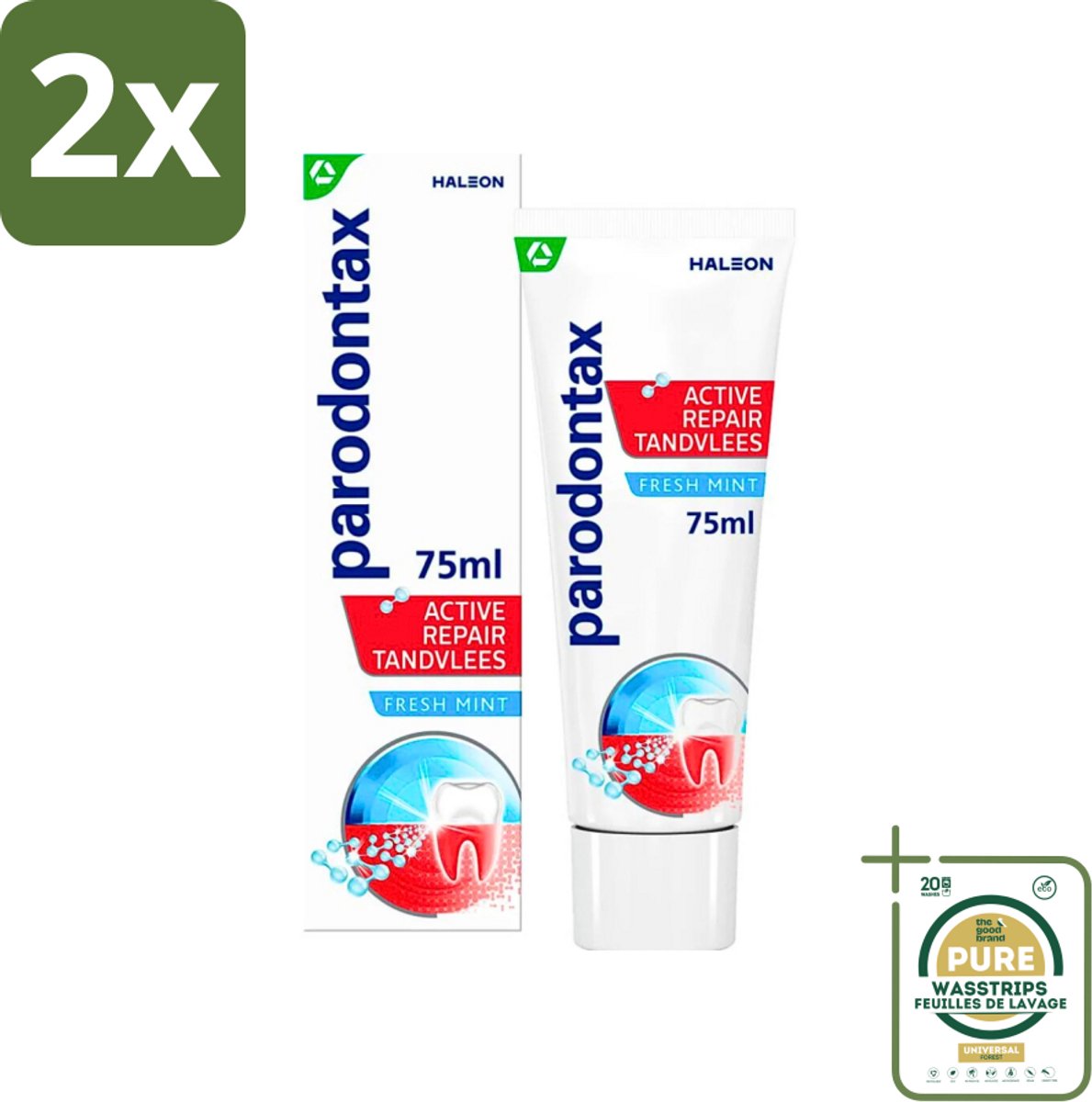 Parodontax - Tandpasta - Active Repair Tandvlees - Fresh Mint - 75 ml - Voordeelverpakking - 2 stuks - Gezwollen tandvlees - Tandplak verwijderen